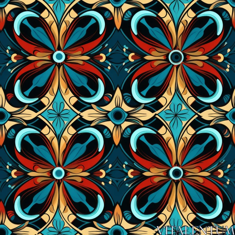 AI ART Colorful Floral Pattern on Dark Blue Background