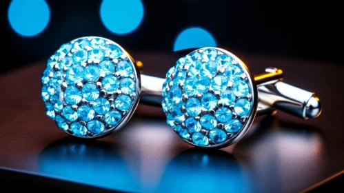Elegant Silver Cufflinks with Blue Crystals