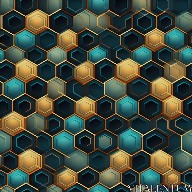 Hexagon Geometric Pattern in Blue and Green AI Image
