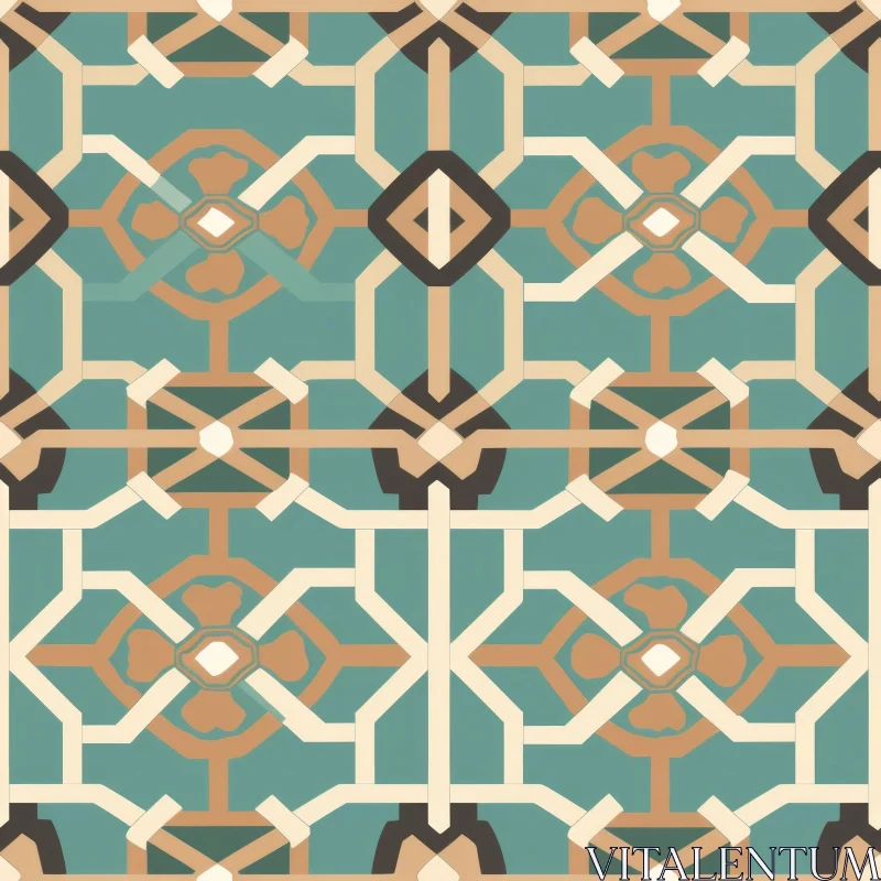 AI ART Moroccan Geometric Pattern - Teal, Brown, Cream