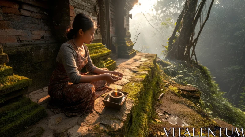 Traditional Balinese Woman Praying at Temple | Peaceful Serenity AI Image