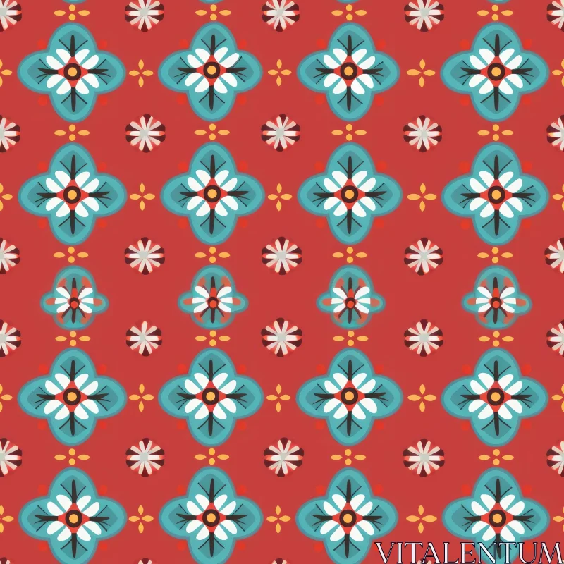 Traditional Mexican Talavera Pottery Inspired Red Floral Pattern AI Image