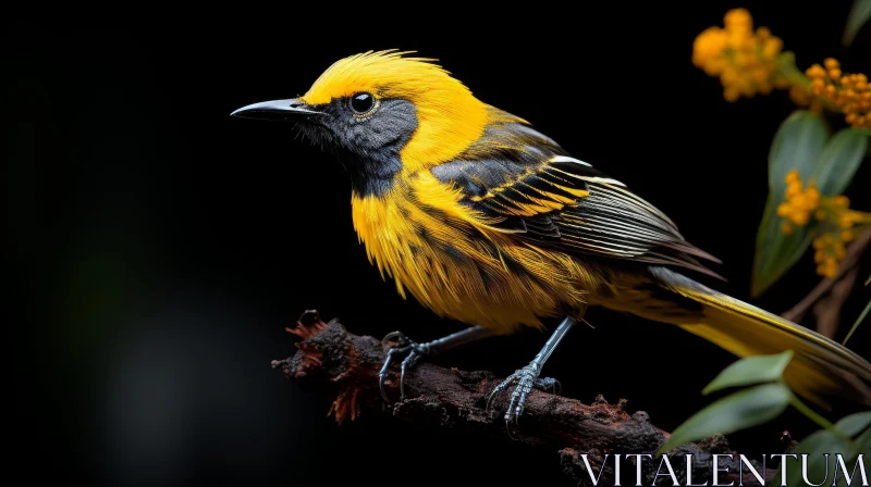 AI ART Yellow Bird on Branch - Nature Photography