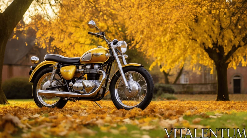AI ART Yellow Motorcycle in Autumn Field - Captivating and Striking