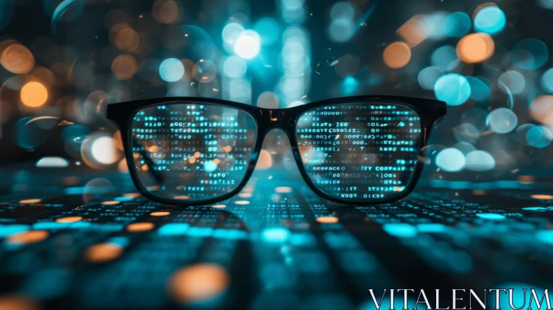 Black Futuristic Glasses with Binary Code Reflection | Augmented Reality AI Image
