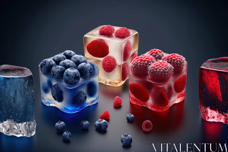 Captivating Ice Cube Art with Berries - A Fusion of Realism and Surrealism AI Image