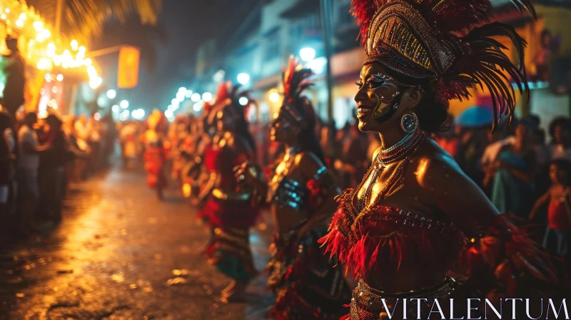 Captivating Night Carnival Scene in Brazil: Colorful Dancing and Vibrant Energy AI Image