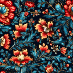 Dark Blue Floral Seamless Pattern