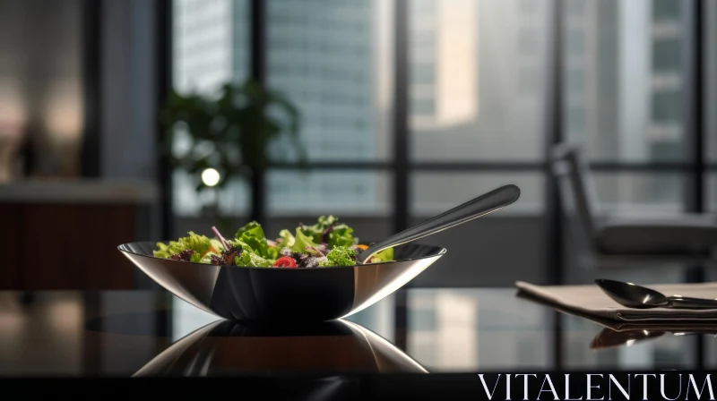 AI ART Delicious Salad on Glass Table - Urban Reflections