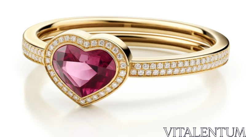 AI ART Elegant Heart-Shaped Pink Gemstone Gold Ring
