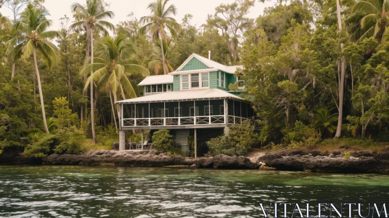 Enchanting Green House on the Coast | Serene Palm Trees | Nature Photography AI Image