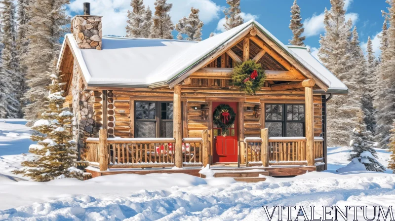Enchanting Log Cabin in a Snowy Forest AI Image