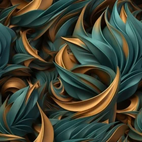 Green and Gold Abstract Organic Forms - 3D Rendering