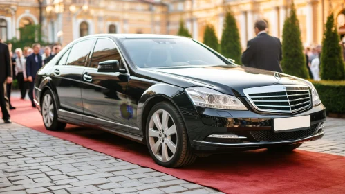 Luxury Black Car - Mercedes-Benz S-Class at Grand Building