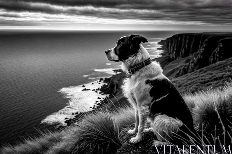 Majestic Black and White Photograph of a Dog and Scenic Landscape AI Image