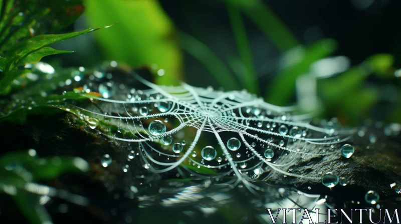 Morning Dew on Delicate Spider Web in Natural Setting AI Image