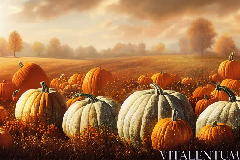 Pumpkins in Field Wallpaper - Serene Landscape with Soft Tones AI Image