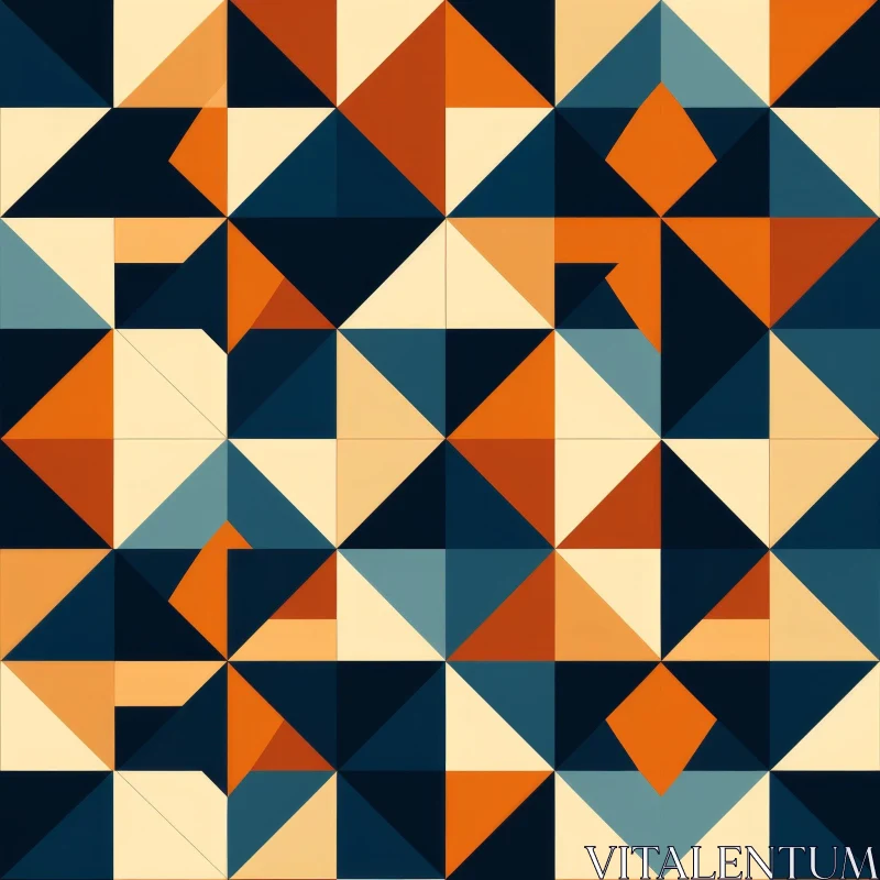 AI ART Retro Geometric Triangles in Blue, Orange, Cream