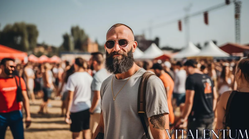 Serious Man Portrait at Outdoor Festival AI Image
