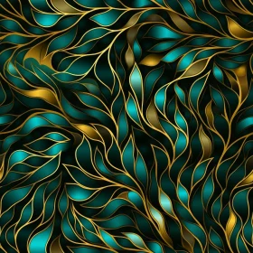 Stained Glass Leaves Pattern in Green and Blue