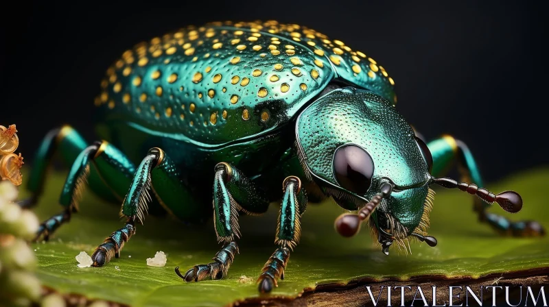 AI ART Stunning Green and Gold Beetle on Leaf