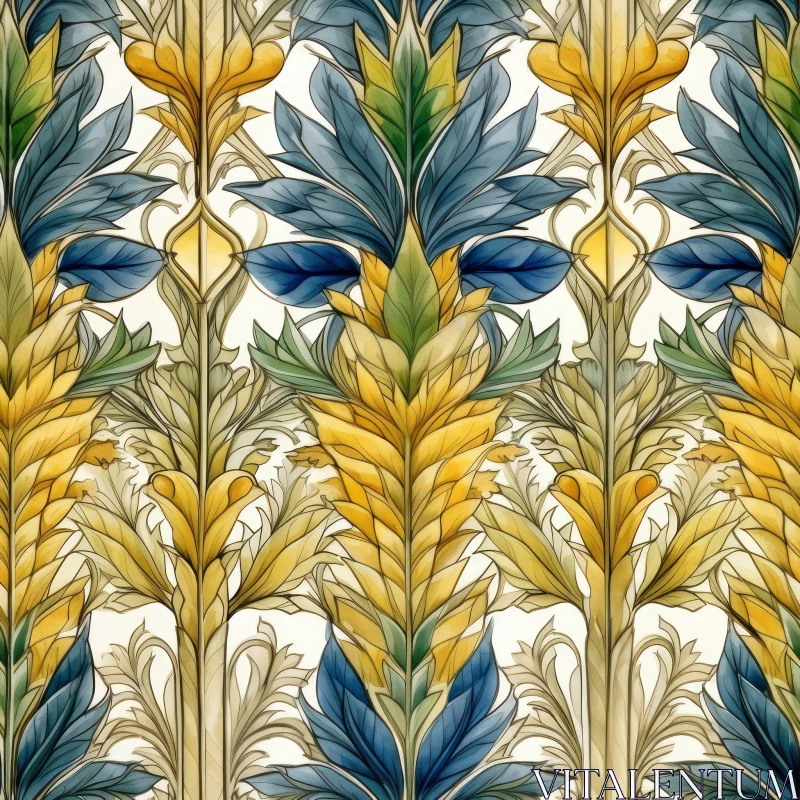 Symmetrical Floral Pattern in Yellow and Blue AI Image