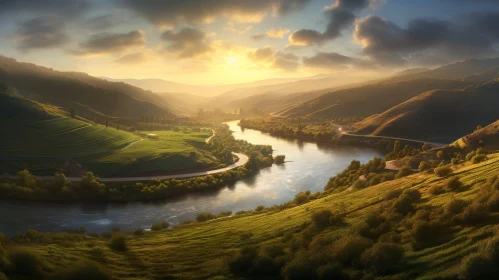 Tranquil River Landscape in a Beautiful Valley