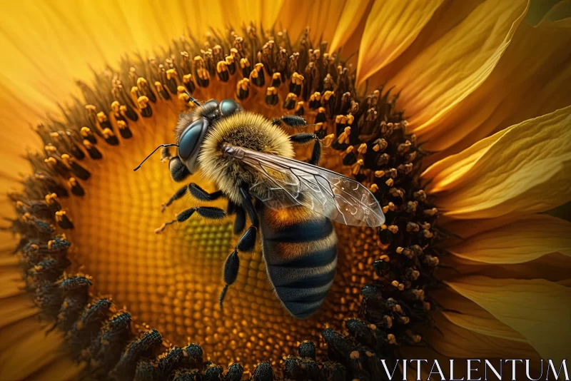 Captivating Bee and Sunflower Artwork | Hyper-Realistic Nature Painting AI Image