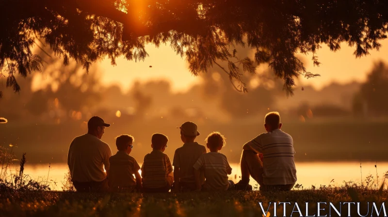 Captivating Sunset Scene: People Enjoying the Tranquil Beauty of Nature AI Image
