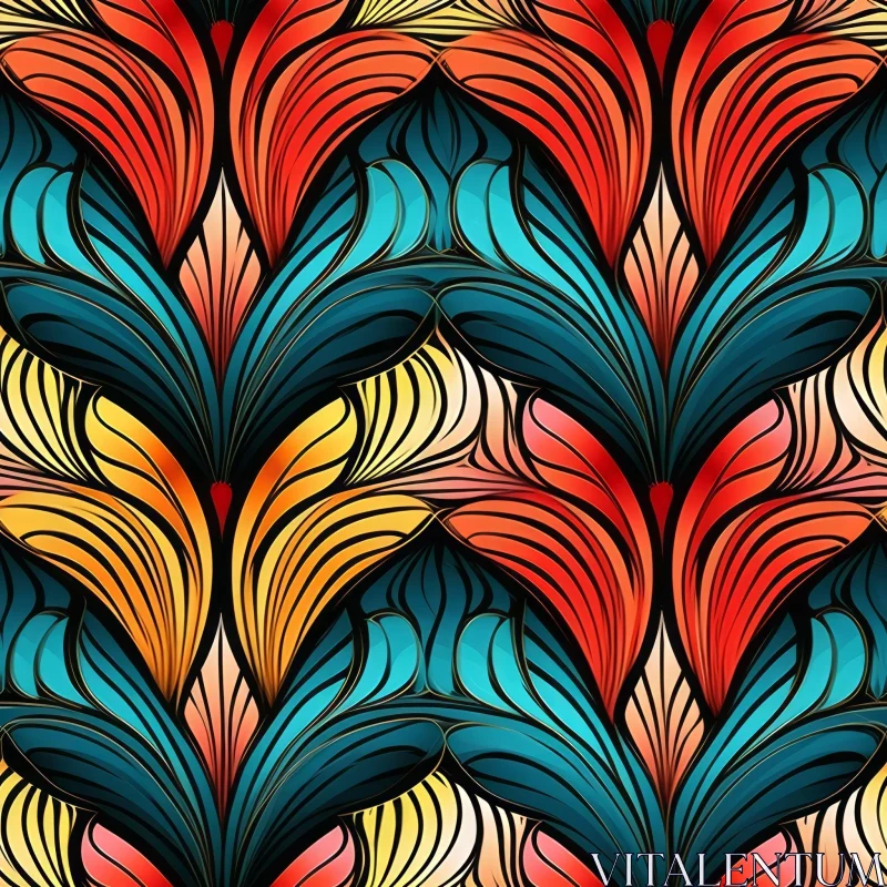 Colorful Feather Pattern on Dark Blue Background AI Image