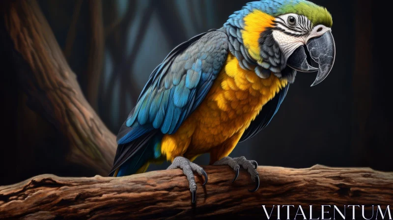 AI ART Colorful Macaw Perched on Branch