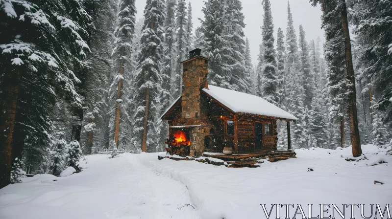 AI ART Cozy Cabin in Snowy Forest: A Serene Winter Retreat