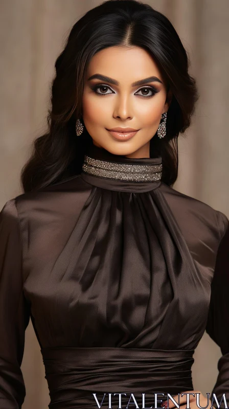 Elegant Woman Portrait in Brown Dress AI Image
