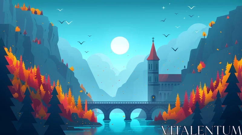 Enchanting Castle and Bridge Landscape AI Image