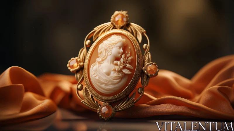 Exquisite Carved Shell Cameo Brooch in Gold Frame AI Image