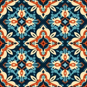 Intricate Moroccan Tile Pattern - Blue, Orange, White