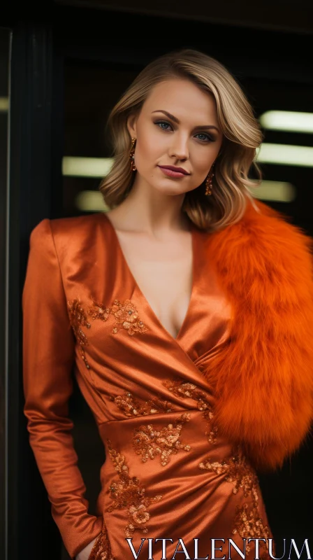 Luxurious Woman in Orange Dress AI Image