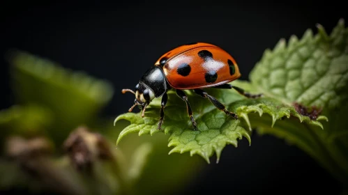 Red Ladybug on Green Leaf: Macro Nature Photography