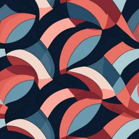 Retro Blue Pink White Curved Shapes Pattern