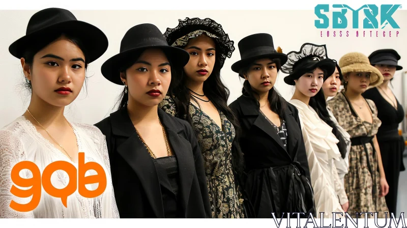 AI ART Stunning Portrait of Six Asian Women in Hats and Clothes