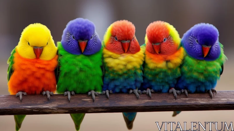 Vivid Parrots Perched on Branch - Wildlife Photography AI Image