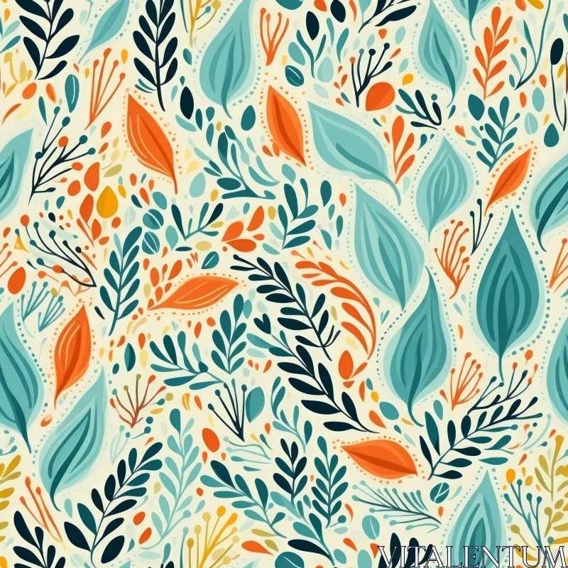 Whimsical Hand-Drawn Leaves and Flowers Pattern AI Image