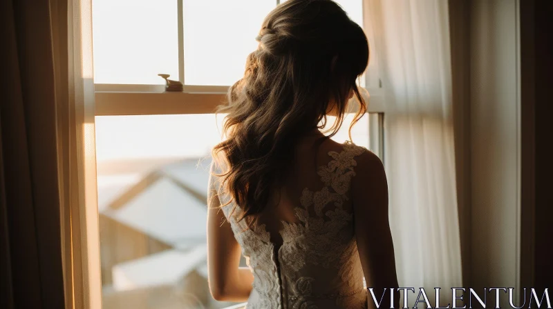 Woman in White Dress by Window - Serene Moment AI Image