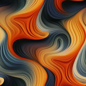 Abstract Wavy Pattern Painting in Orange, Gray, and Black
