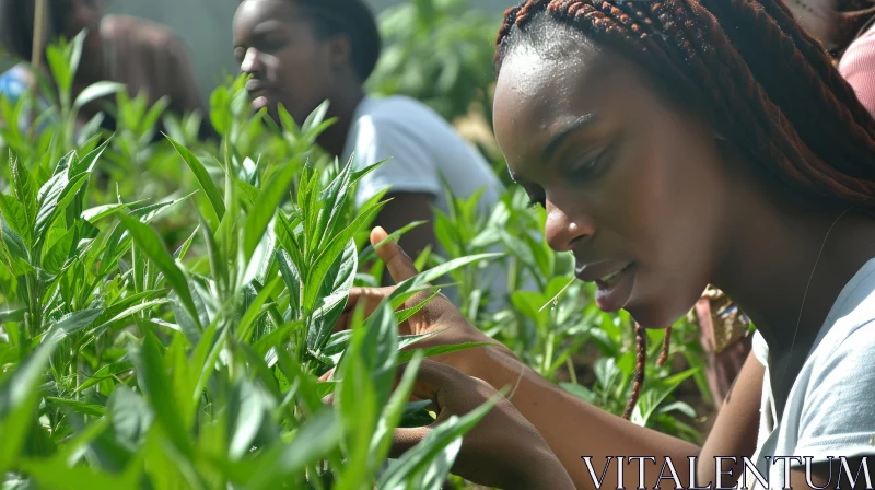 Captivating Image of a Joyful African Woman Working in a Green Field AI Image