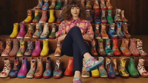 Colorful Boots Fashion Portrait on Staircase