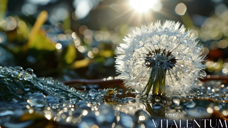 Dandelion Flower Close-up with Water Droplets AI Image