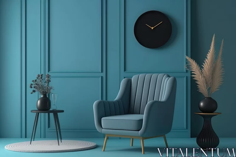 Elegant Interior with Blue Chair and Black Clock | Minimalist Design AI Image