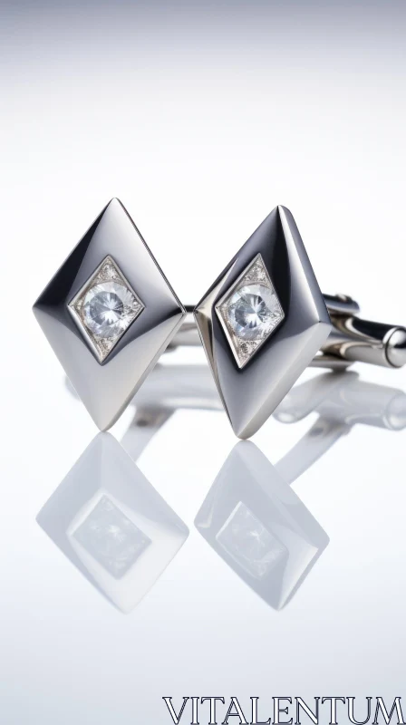 AI ART Elegant Silver Diamond Cufflinks - Jewelry Accessory