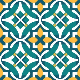Geometric Seamless Pattern in Blue, Green, Yellow, White